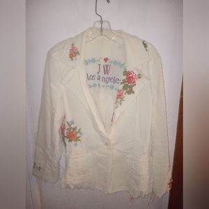Johnny Was JW Los Angeles | Cream Floral Embroidered Corduroy Jacket